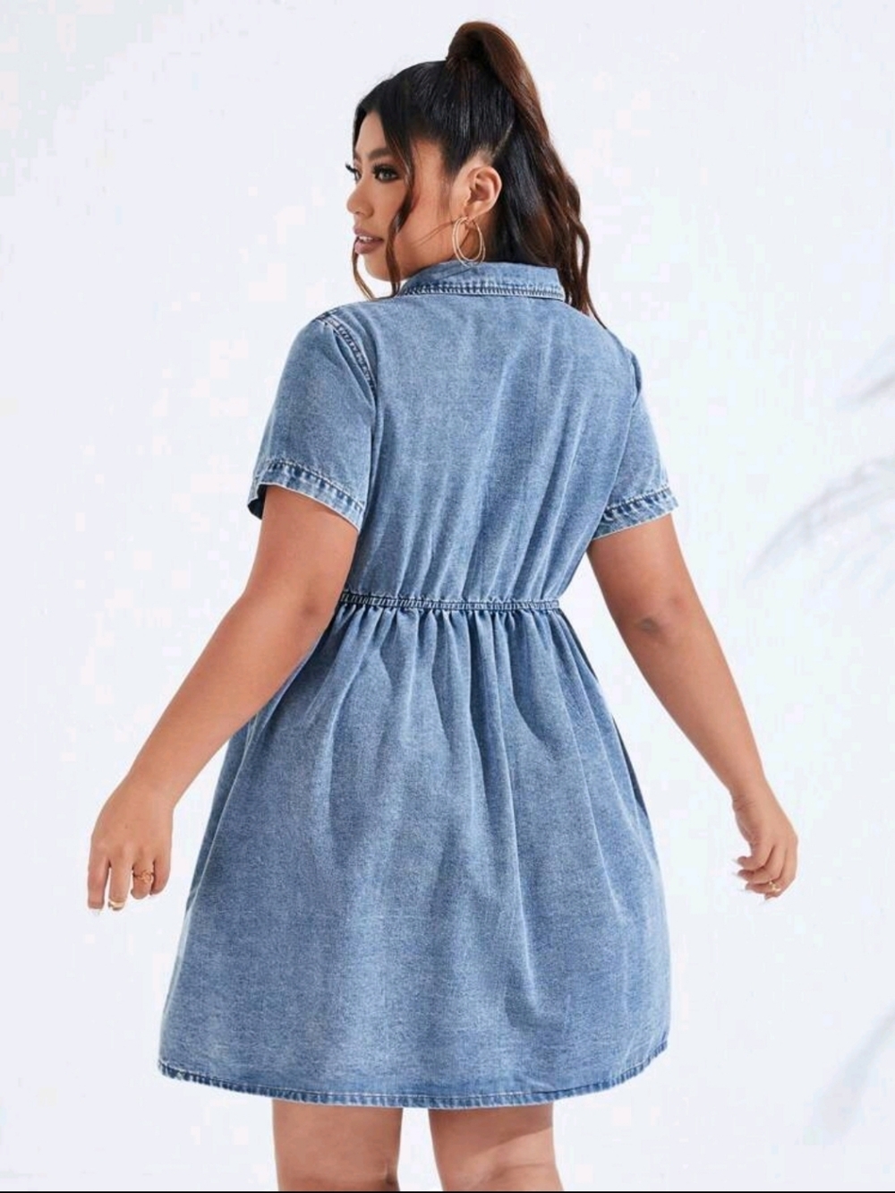 Plus Size Denim Button-Front Short Sleeve Shirt Dress Size 20 - Picture 2 of 2